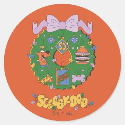Scooby Doo Holiday Snack Wreath Graphic Classic Round Sticker