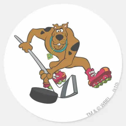 Scooby Doo Playing Hockey Classic Round Sticker