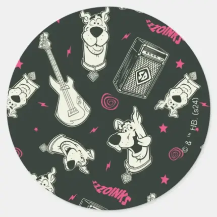 Scooby Doo Punk Guitar And Amp Pattern Classic Round Sticker