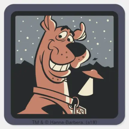 Scooby Doo With UFO Square Sticker