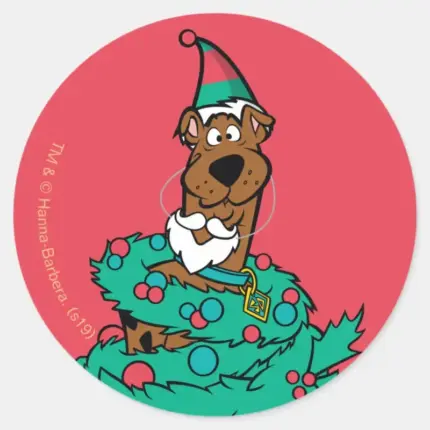 Scooby Doo Wrapped In Wreaths Classic Round Sticker