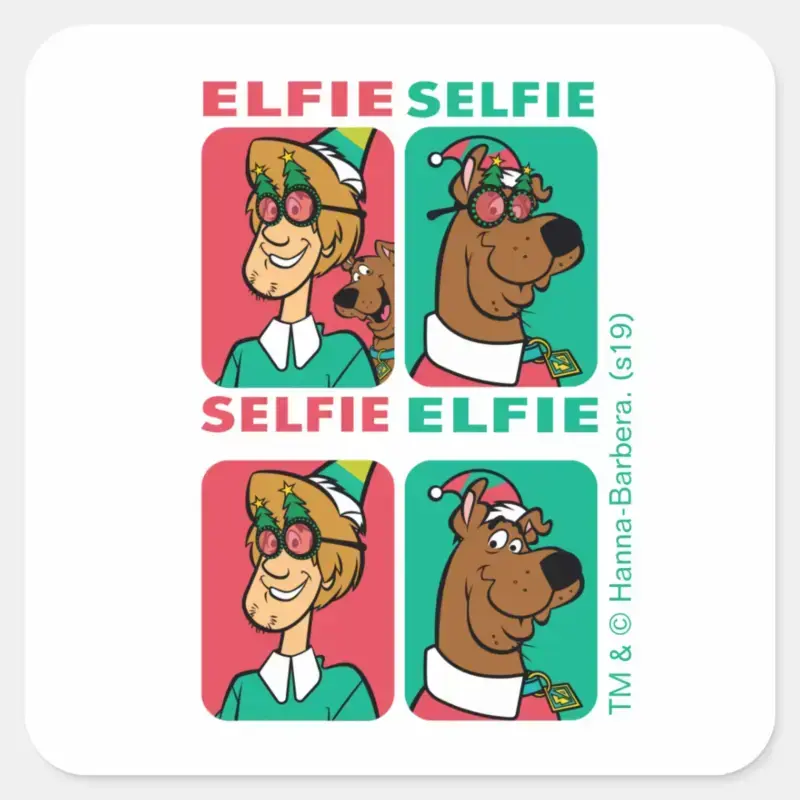 Scooby Doo Shaggy Elfie Selfie Square Sticker