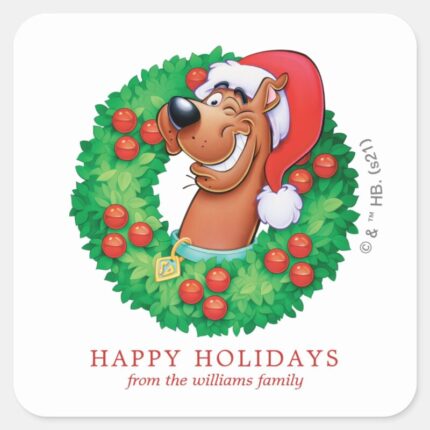 Scooby In Christmas Wreath Personalized Square Sticker
