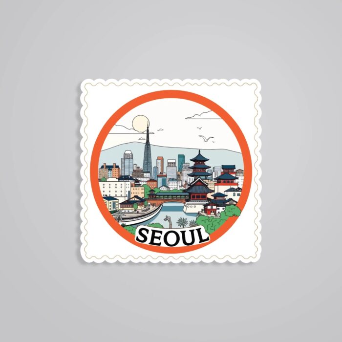 Seoul City Skyline And Tradition Post Stamp Travels Stickers