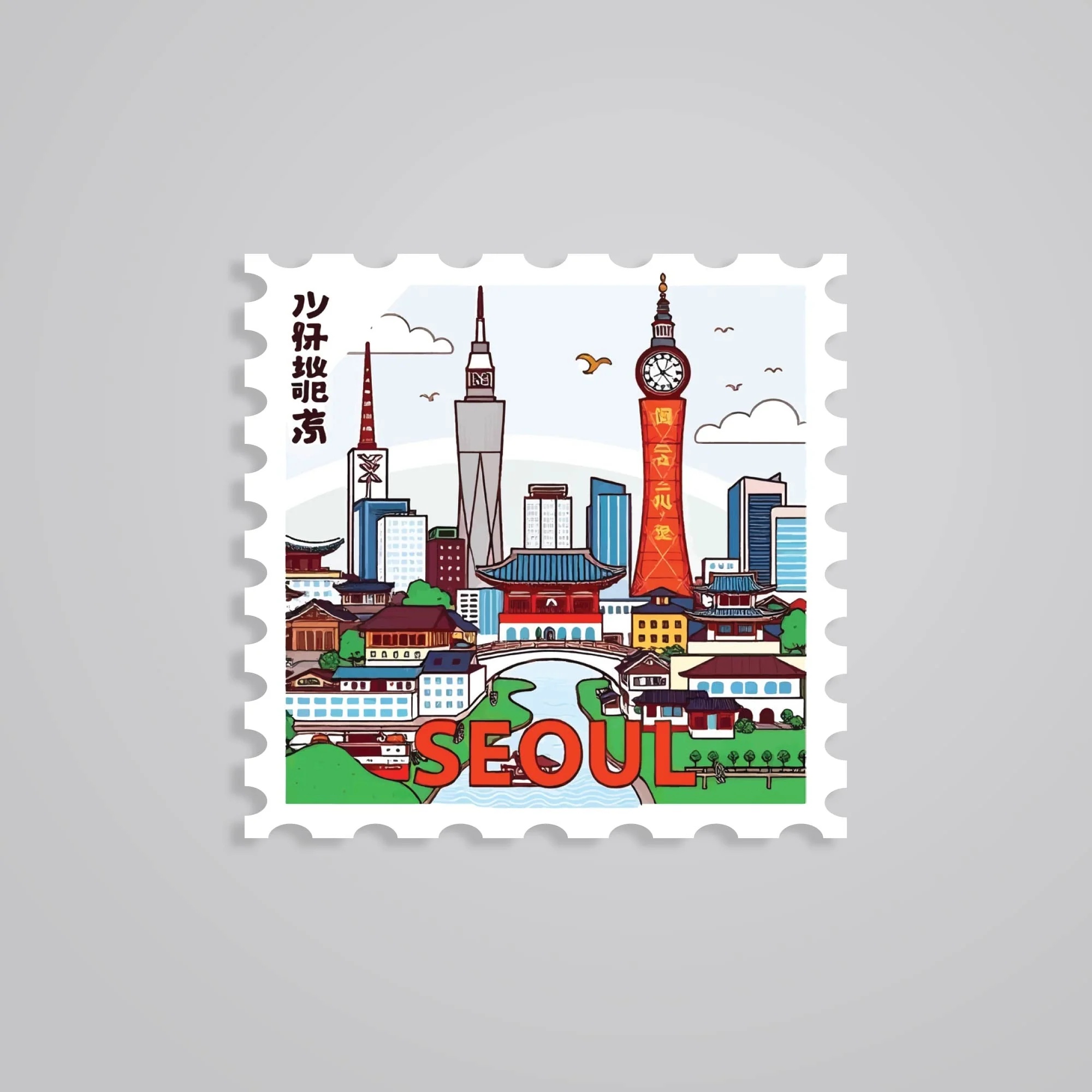 Seoul City Tower Post Stamp Travels Stickers