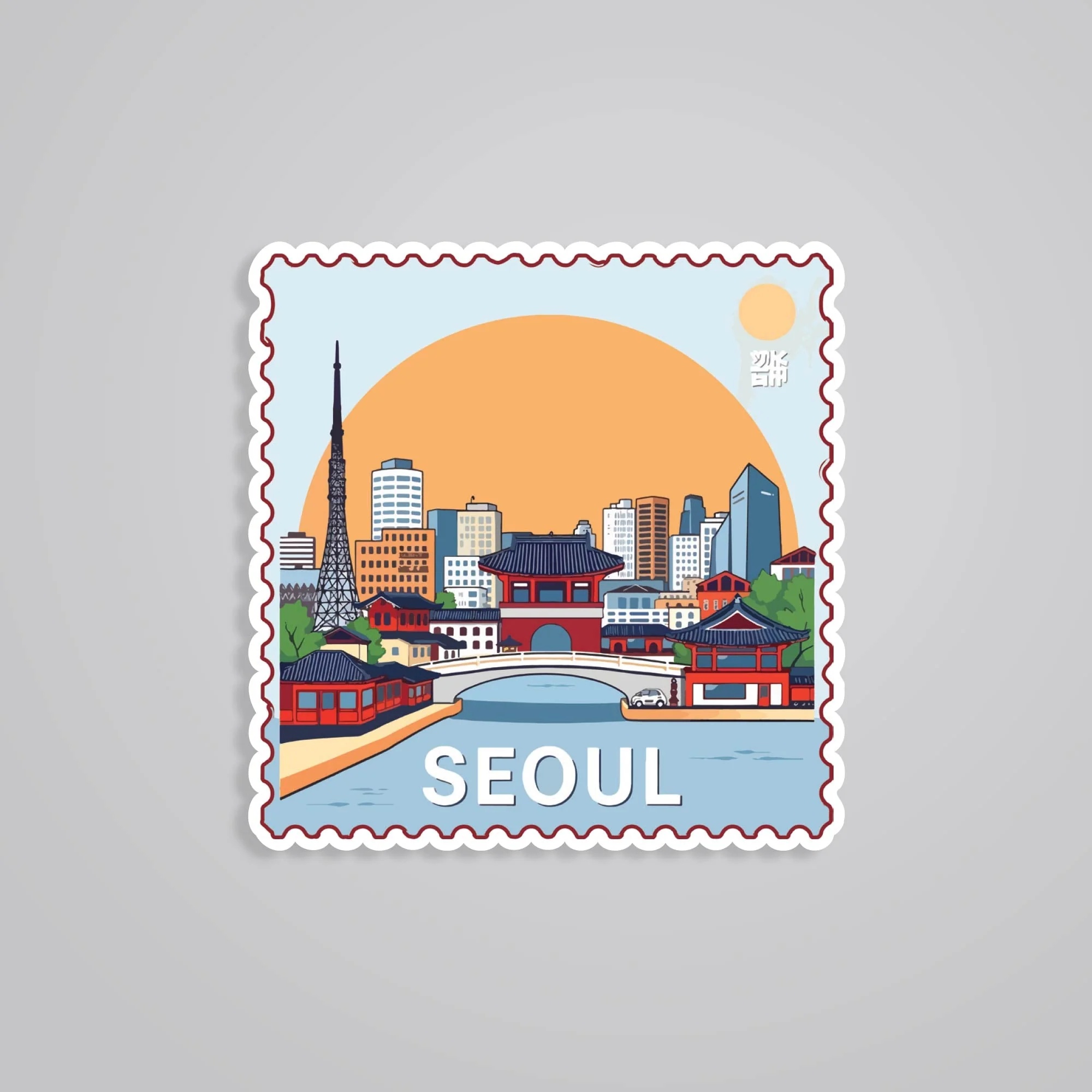 Seoul Cityscape And Tradition Post Stamp Travels Stickers