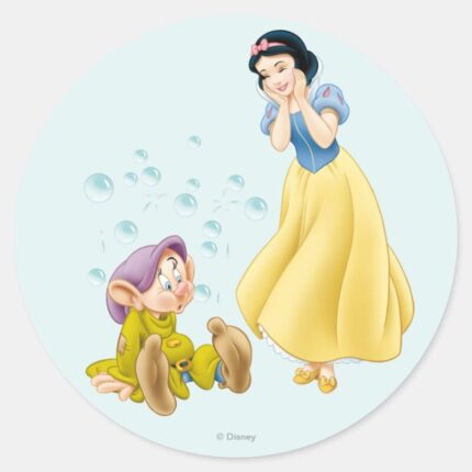 Snow White And Dopey Bubbles Classic Round Sticker