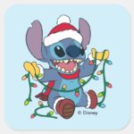 Stitch Christmas Lights Square Sticker