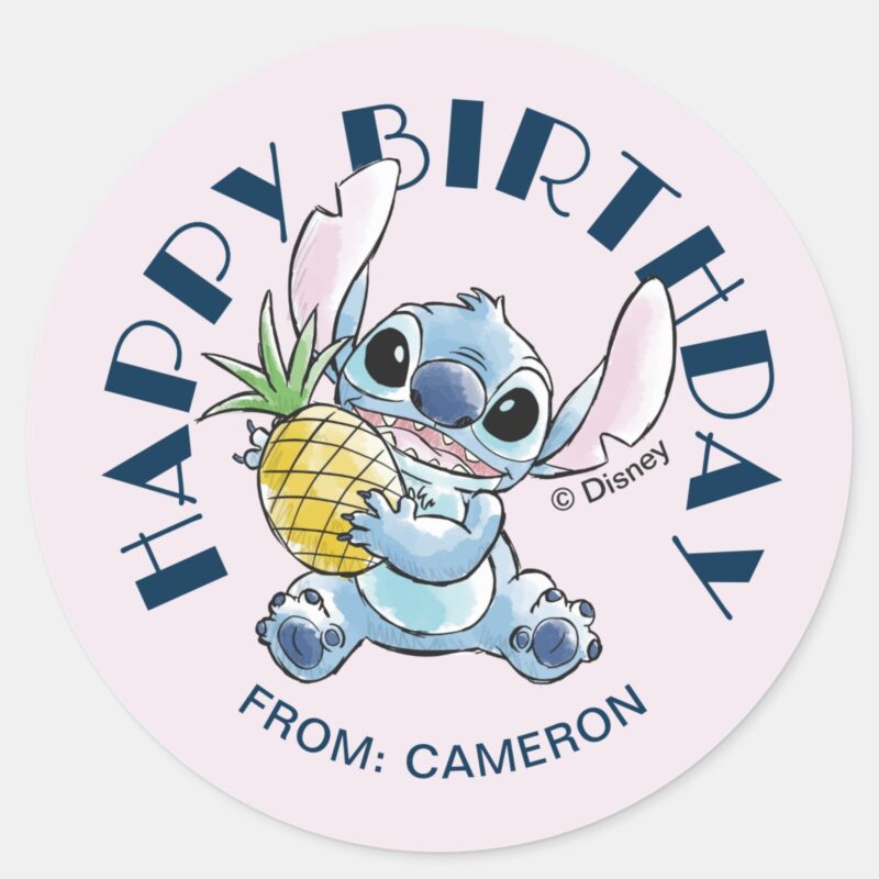 Stitch Holding Pineapple Happy Birthday Classic Round Sticker