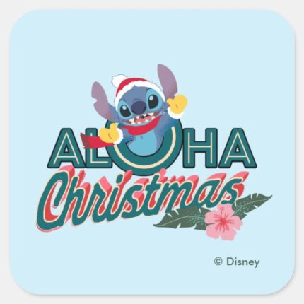 Stitch Aloha Christmas Square Sticker