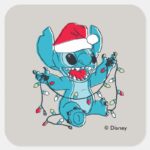 Stitch Christmas Lights Square Sticker