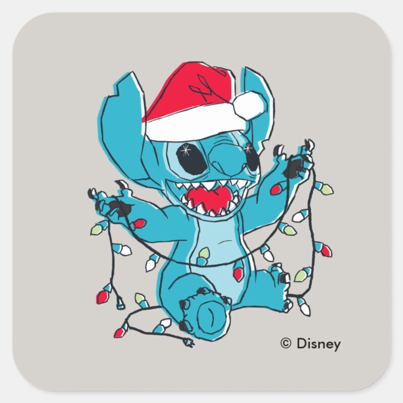 Stitch Christmas Lights Square Sticker