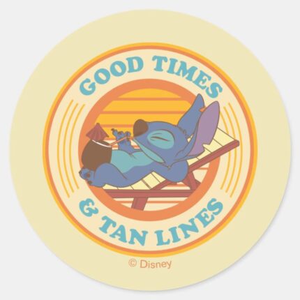Stitch Good Times Tan Lines Classic Round Sticker