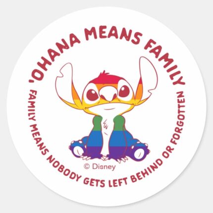 Stitch Ohana Means Family Rainbow Classic Round Sticker