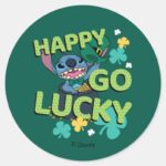 Stitch St. Patricks Day Happy Go Lucky Classic Round Sticker