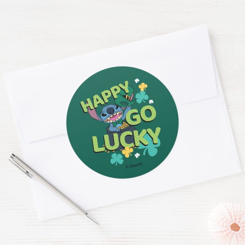 Stitch St. Patricks Day Happy Go Lucky Classic Round Sticker