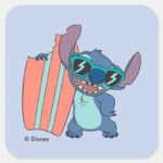Summer Stitch With Surfboard Square Sticker