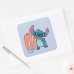 Summer Stitch With Surfboard Square Sticker