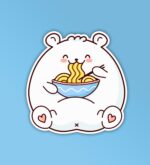 Teddy Eating Noodles   Laptop Mobile Sticker
