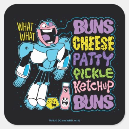 Teen Titans Go Cyborg Burger Rap Square Sticker