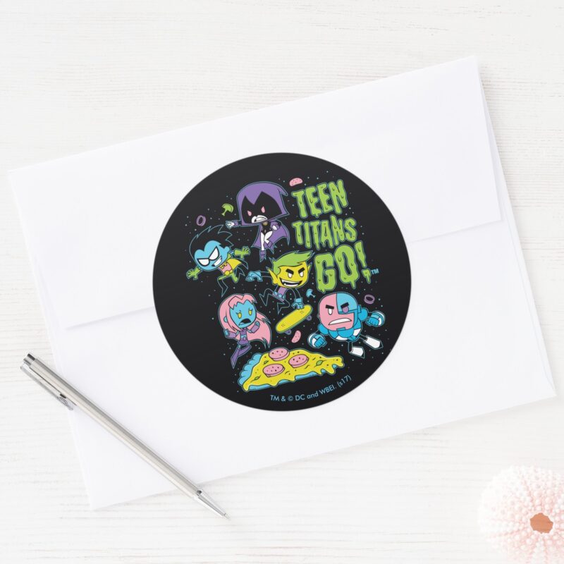 Teen Titans Go Gnarly 90s Pizza Graphic Classic Round Sticker