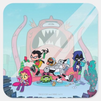 Teen Titans Go Tentacled Monster Approaches Square Sticker
