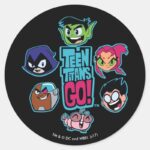 Teen Titans Go Titans Head Pattern Classic Round Sticker