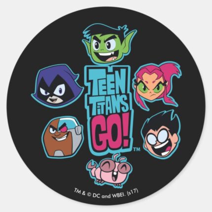 Teen Titans Go Titans Head Pattern Classic Round Sticker