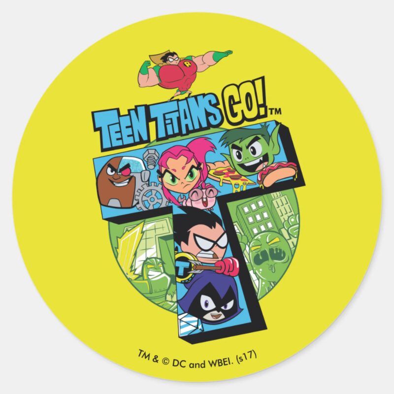 Teen Titans Go Titans Tower Collage Classic Round Sticker
