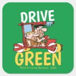 The Flintstones Fred Barney Drive Green Square Sticker