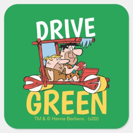 The Flintstones Fred Barney Drive Green Square Sticker