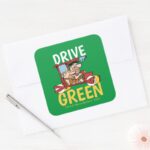 The Flintstones Fred Barney Drive Green Square Sticker