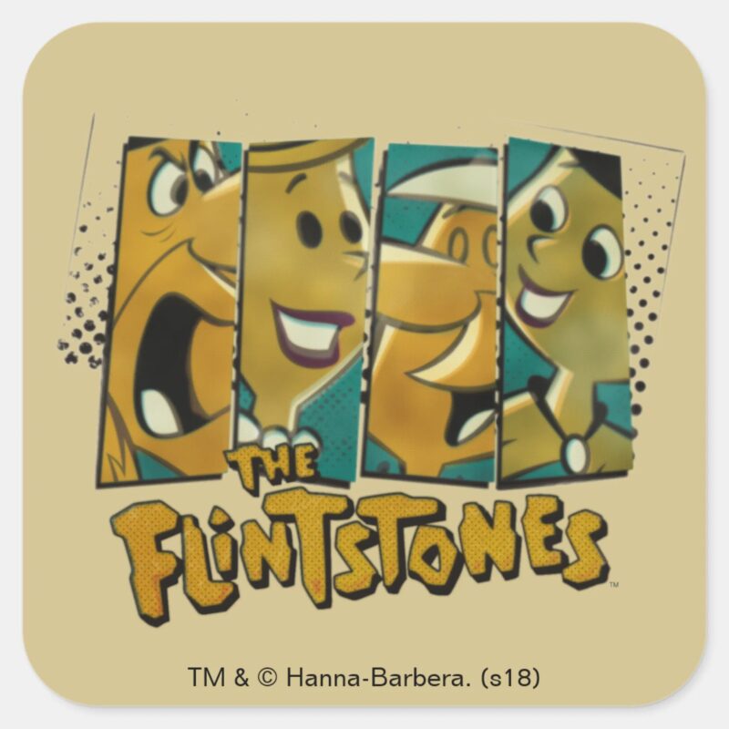 The Flintstones Retro Comic Character Panels Square Sticker The Flintstones Retro Comic Character Panels Square Sticker