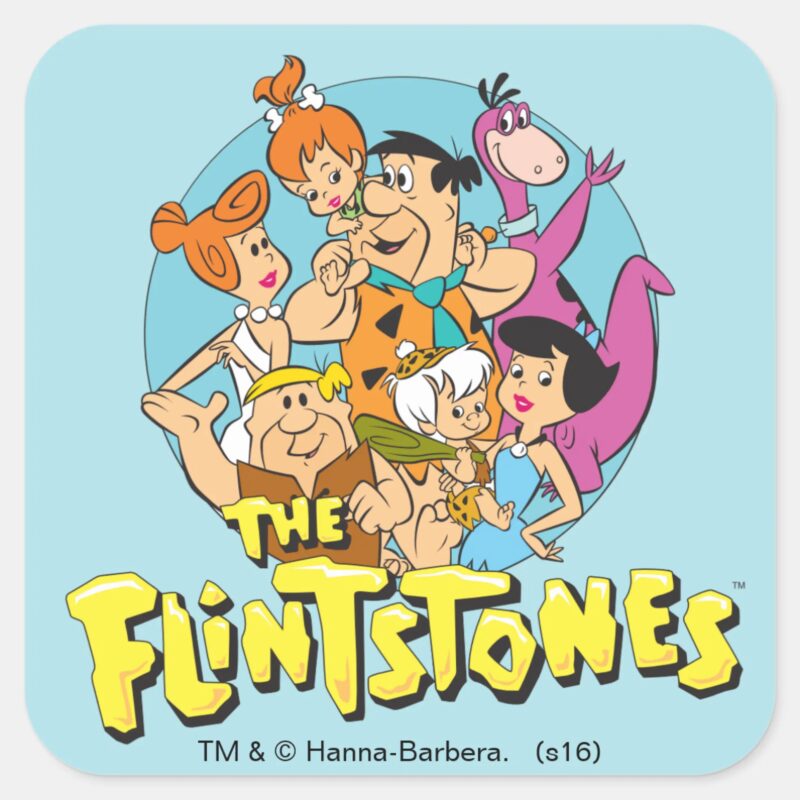 The Flintstones And Rubbles Family Graphic Square Sticker