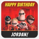 The Incredibles Family Birthday Square Sticker