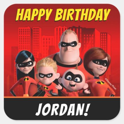 The Incredibles Family Birthday Square Sticker