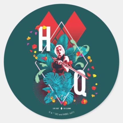 The Suicide Squad Harley Quinn Floral Diamond Classic Round Sticker