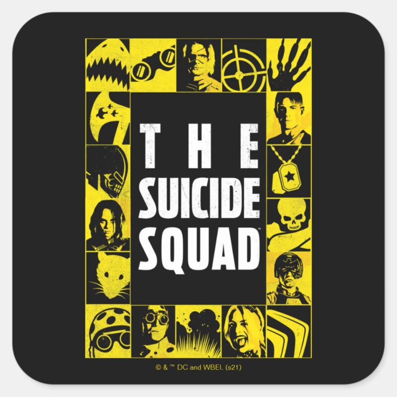 The Suicide Squad Yellow Black Icon Blocks Square Sticker