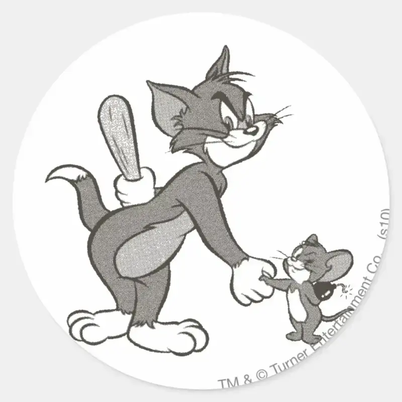 Tom And Jerry Deceitful Handshake Classic Round Sticker Tom And Jerry Deceitful Handshake Classic Round Sticker