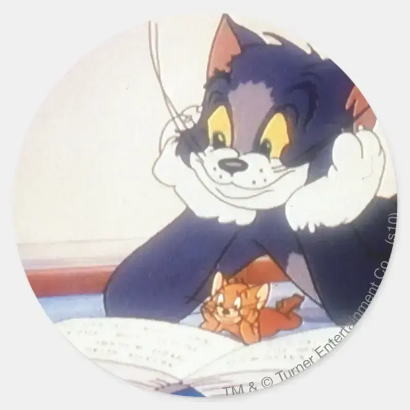 Tom And Jerry Read A Book Classic Round Sticker