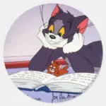 Tom And Jerry Reading Book Autographed Classic Round Sticker