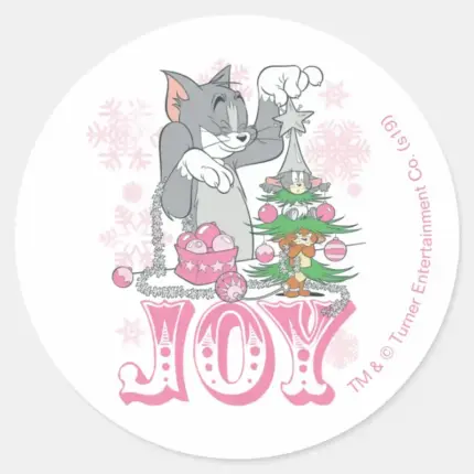 Tom Jerry And Nibbles Decorating Joy Classic Round Sticker
