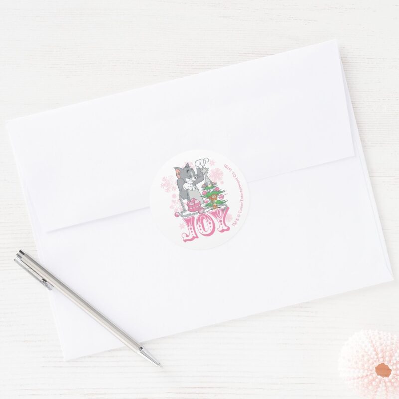 Tom Jerry And Nibbles Decorating Joy Classic Round Sticker