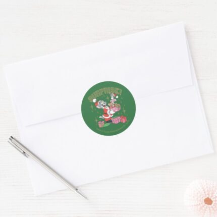 Tom Jerry And Nibbles Holiday Surprise Classic Round Sticker