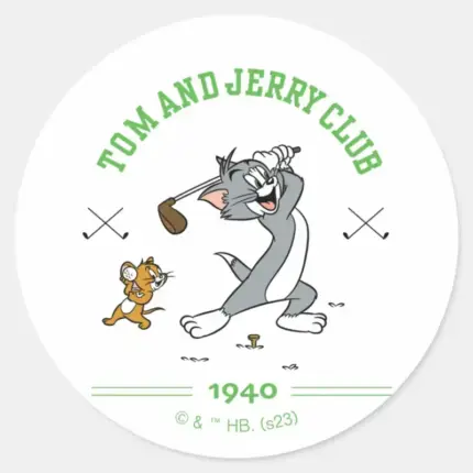 Tom Jerry Golfing Club 1940 Classic Round Sticker