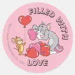 Tom Jerry Inflate Valentine Heart Balloons Classic Round Sticker