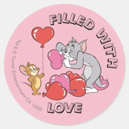 Tom Jerry Inflate Valentine Heart Balloons Classic Round Sticker
