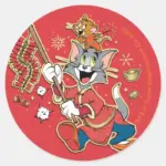 Tom Jerry Lighting Firecrackers Classic Round Sticker