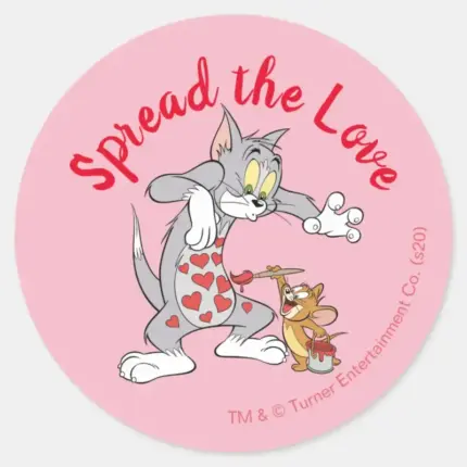 Tom Jerry Painting Valentine Hearts Classic Round Sticker