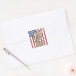 Tom Jerry With US Flag Square Sticker